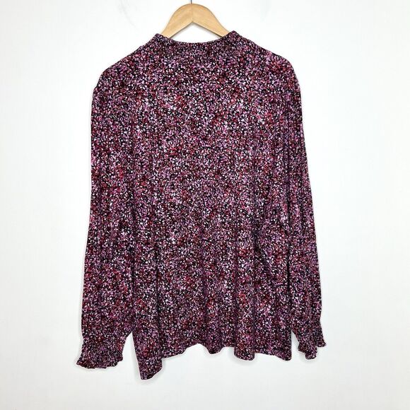 J. Jill Floral Print Long Sleeve High Neck Blouse Knit Top Pink Purple - Picture 7 of 7